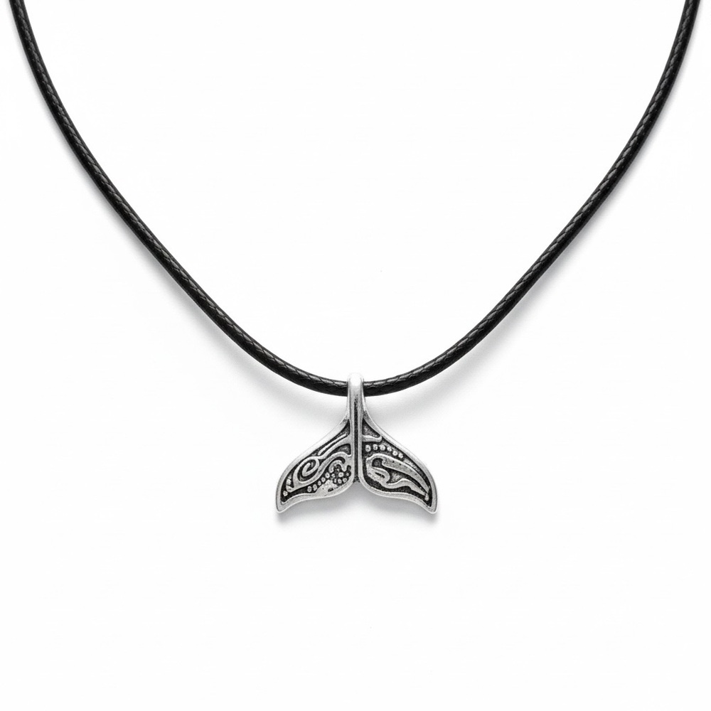 Handmade antiqued Silver plated Mermaid Tail adjustable leather cord necklace‎
